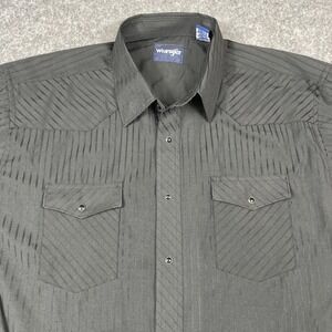 Wrangler Pearl Snap Shirt XXL Black Dobby Striped Rockabilly Rodeo Sheen Sawtoot